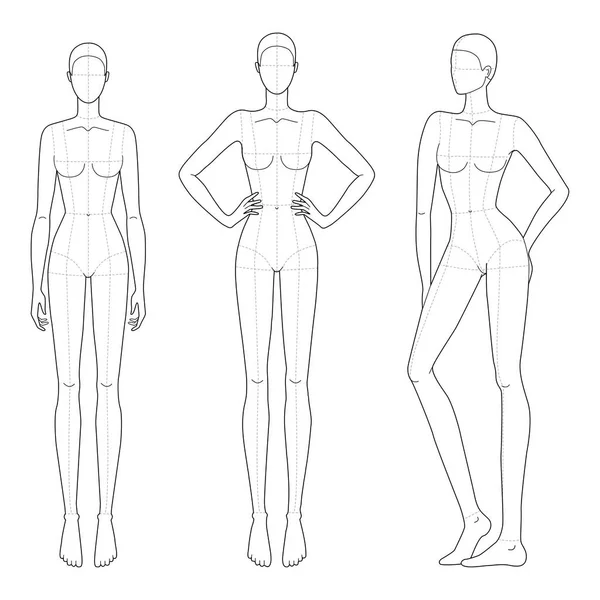 Modeschablone von Frauen in verschiedenen stehenden Posen. — Stockvektor