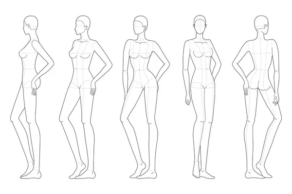 Modèle de mode de marche et dame debout avec des lignes principales . — Image vectorielle