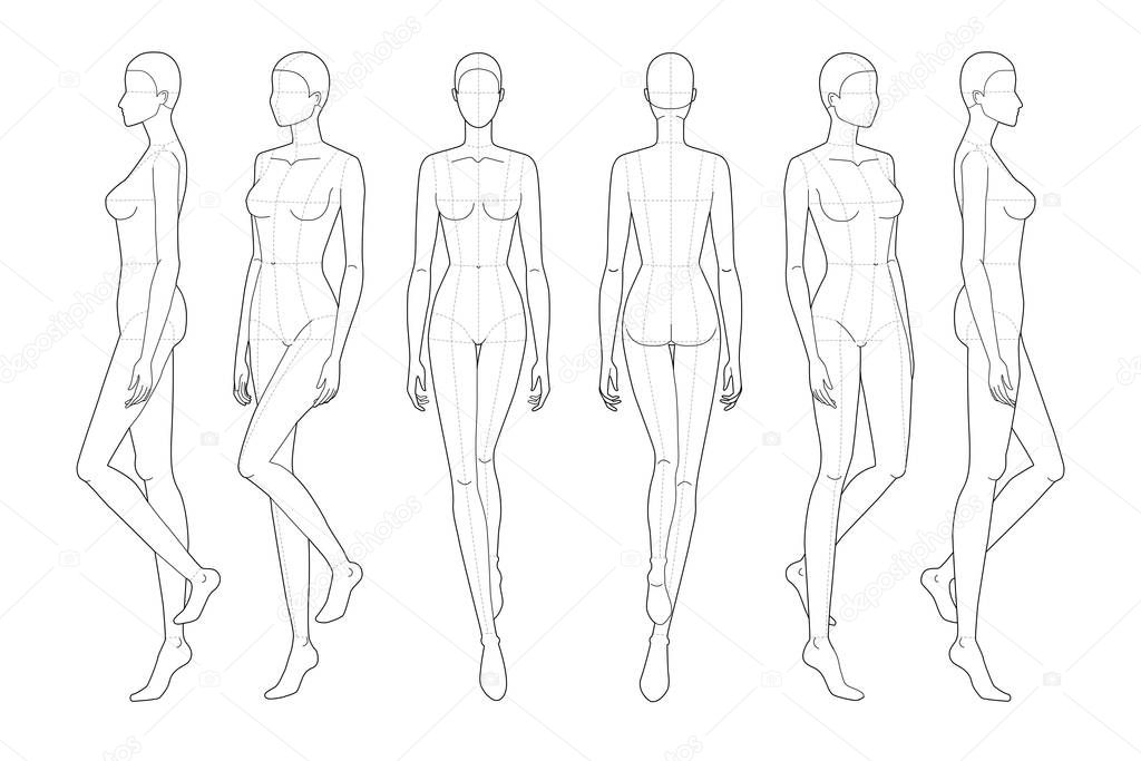 Fashion template of walking women. 