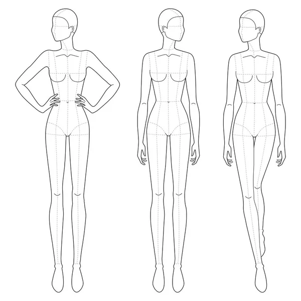Modevorlage für wandelnde Frauen in verschiedenen Posen. — Stockvektor