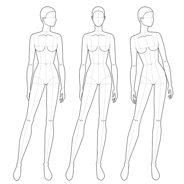 Modèle de mode de femmes debout dans différentes poses . — Image vectorielle