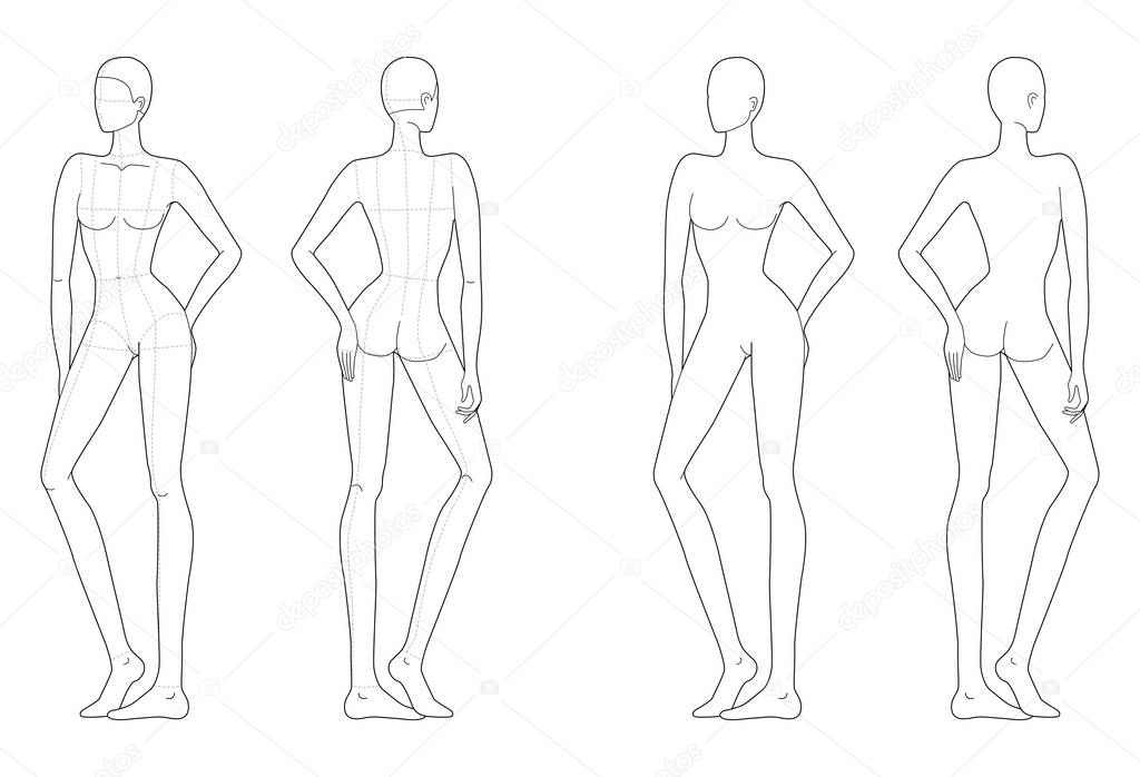 Fashion template of women in standing poses. 