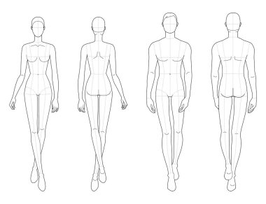 Fashion template of walking men and women. 