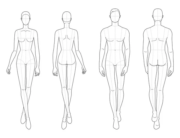 Fashion template of walking men and women. — Stockvektor