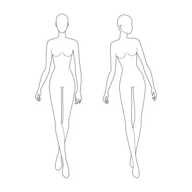 Fashion template of walking women looking front and right. 
