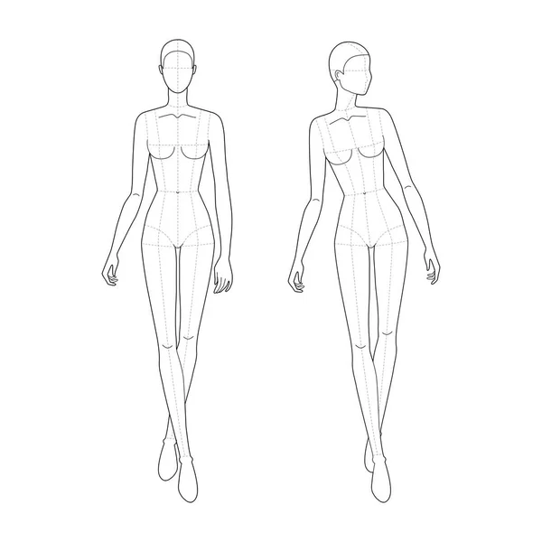 Fashion template of walking women looking front and right. — Stok Vektör