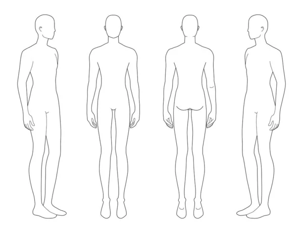 Modèle de mode des hommes debout dans différents points de vue . — Image vectorielle