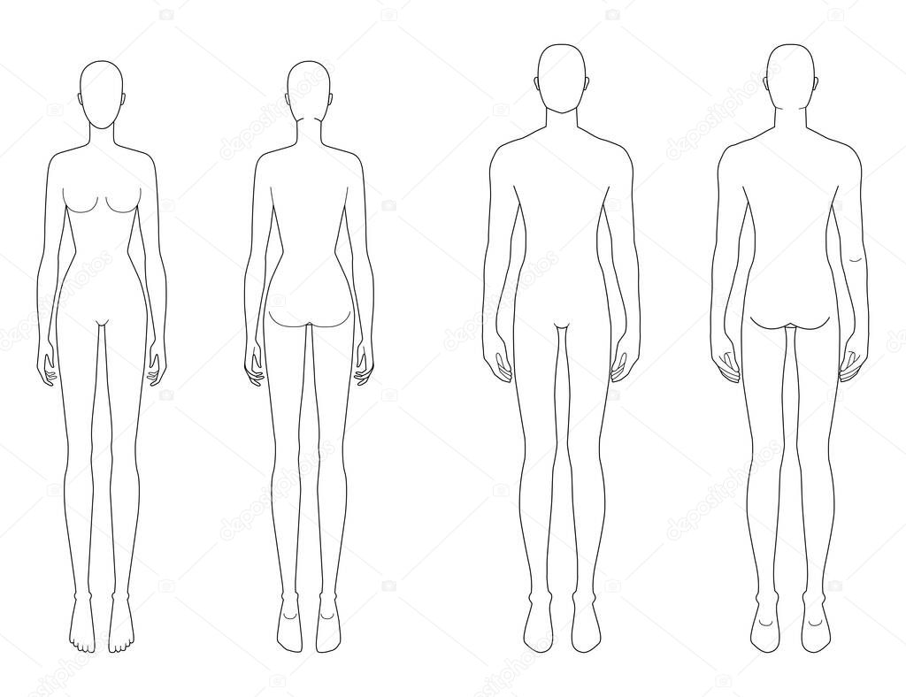 Fashion template of standing men and women. 