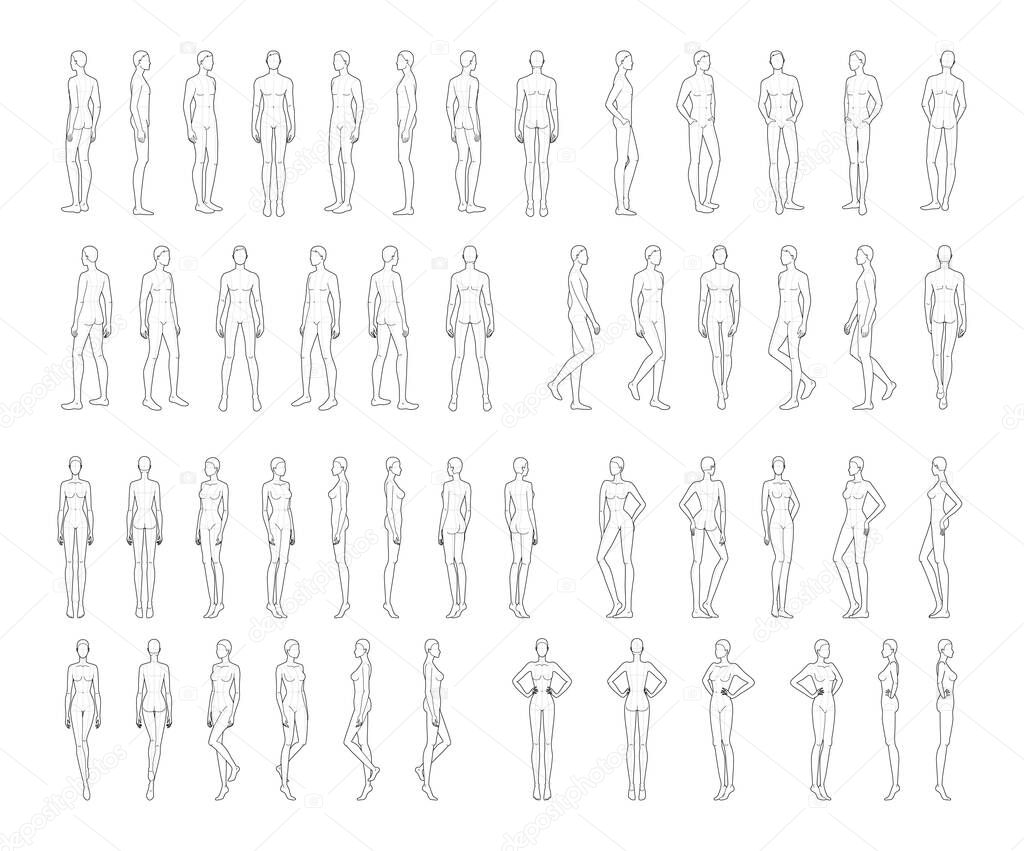 Fashion template of 50 men and women. 