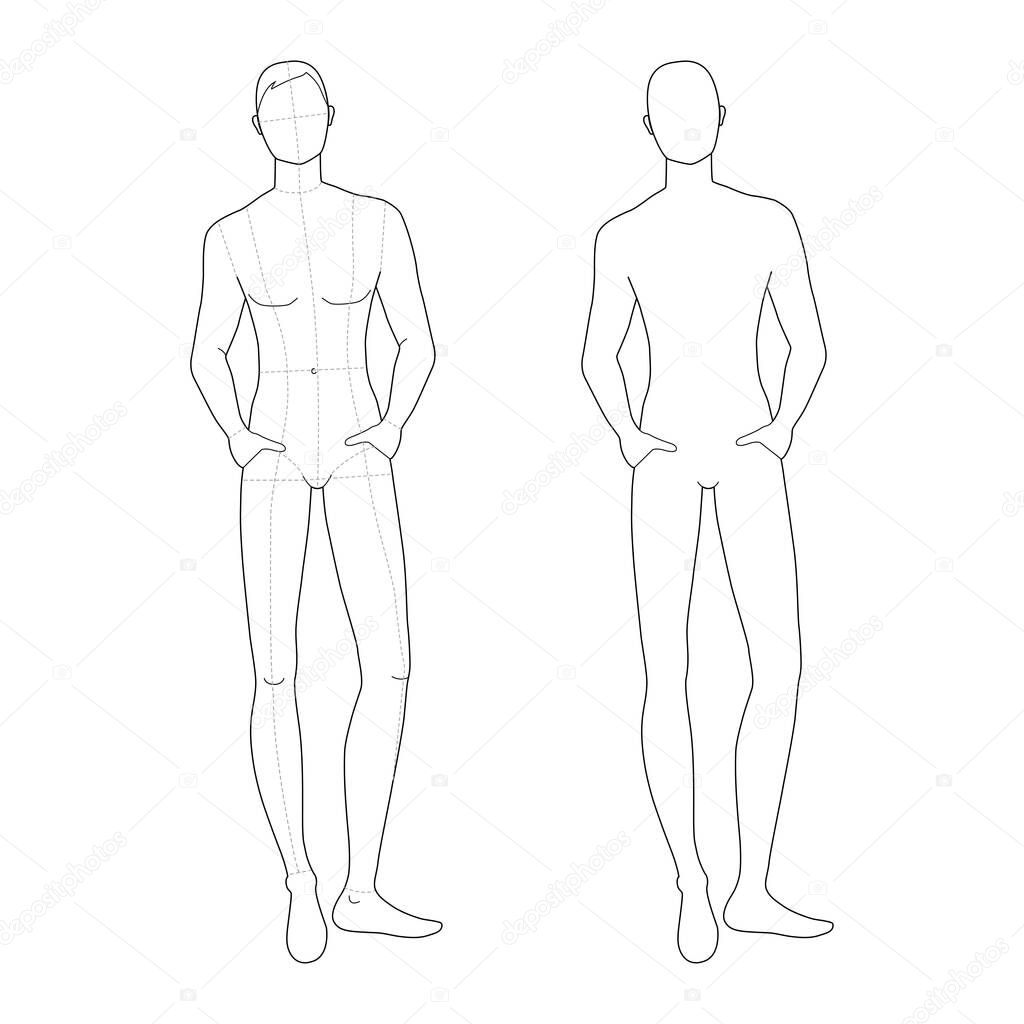 ✓ Fashion template of relaxing stand men. 22 head size for In Blank Model Sketch Template