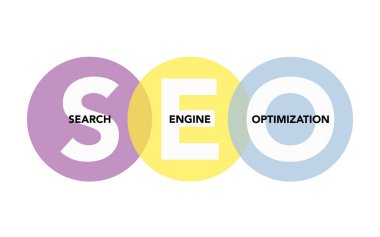 Beyaz arkaplanda daireler halinde SEO analizi.