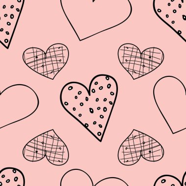 Sevimli sevgililer günü kalpleri, yönsüz, vektör, kusursuz desen