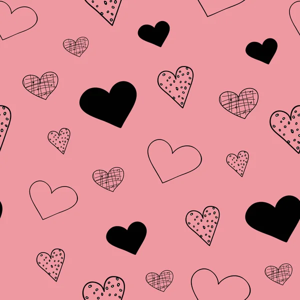 Heart Filled, Heart doodles, Vector seamless pattern with Valentines day hearts on pink background. - Stok Vektor