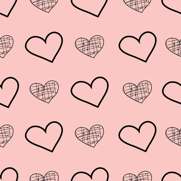 Open Hearted, corat-coret hati, pola mulus Vektor dengan Valentines Day hearts on pink background . - Stok Vektor