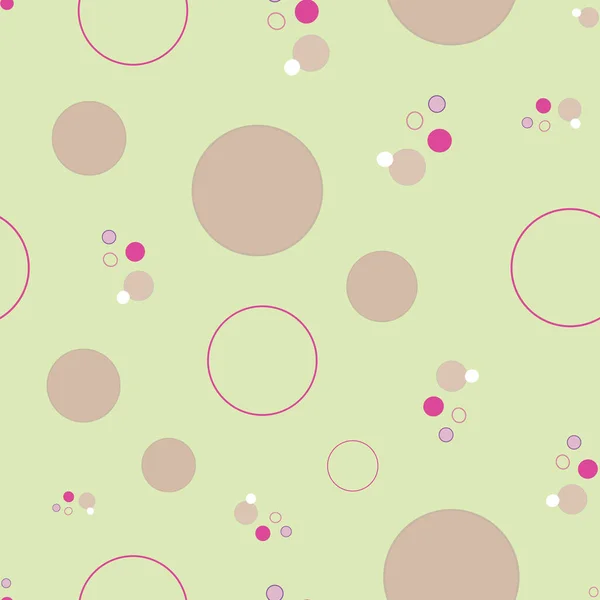 Círculos en verde, Círculos rebotando, Burbujas rosadas flotando sobre fondo verde, vector de repetición sin costuras — Archivo Imágenes Vectoriales