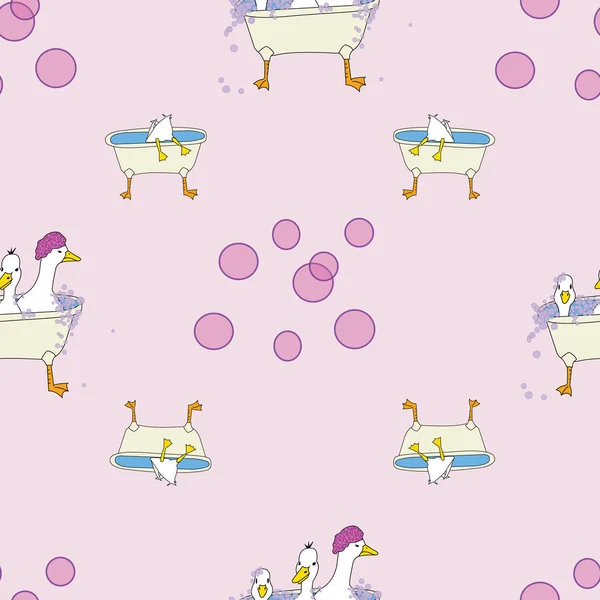 Утки в банях на розовом фоне, повторяющиеся векторные рисунки поверхности — стоковый вектор