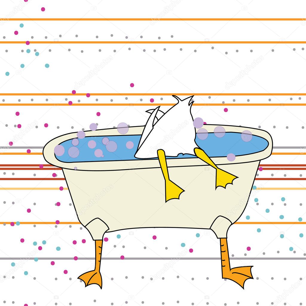 Bottoms up vector drawing of a duck dunking in a bathtub