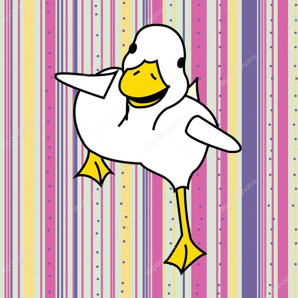 Duck on the run on stripped background vector illustration