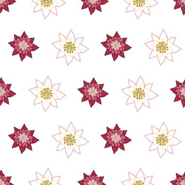 Full Bloom Lotus, büyük açık çiçekler tekrar et, kusursuz, vektör, yüzey deseni çizimi