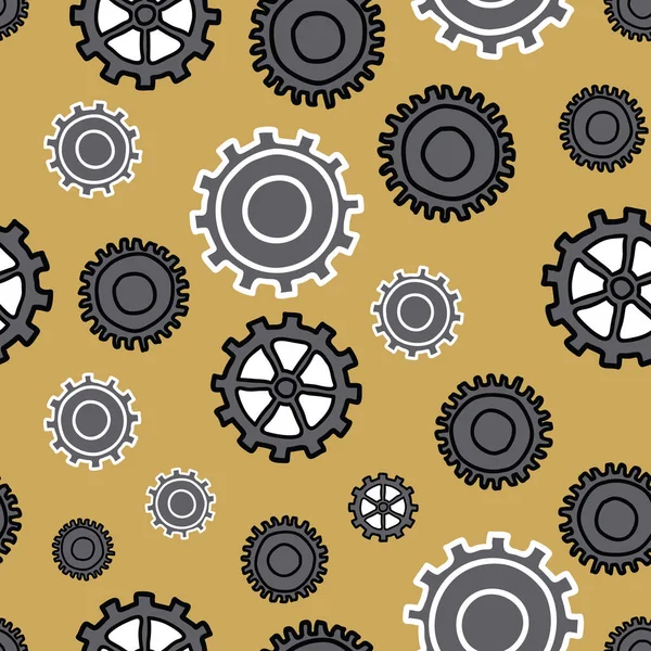 Modern Gears many sizes and styles of gears in blacks grays and yellow, seamless repeat vector