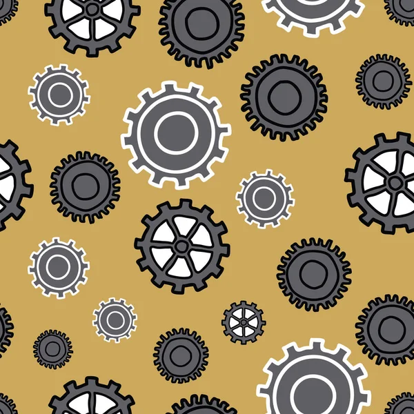 Modern Gears many sizes and styles of gears in blacks grays and yellow, seamless repeat vector Stock Illustration