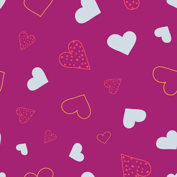 Lovely Hearts, Heart doodles, Vector seamless pattern with Valentines day hearts on pink fone . — стоковый вектор