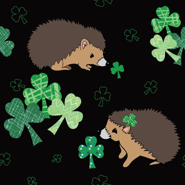 Hedgie und Shamrock, nahtlose Wiederholung des Vektormusters — Stockvektor