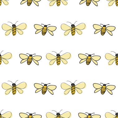 Beyaz arkaplan üzerinde sırasız vektör tekrarlayan arılar