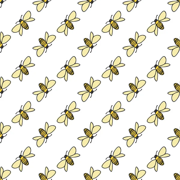 Бджоли на діагональному безшовному векторі повторюються на білому тлі — стоковий вектор