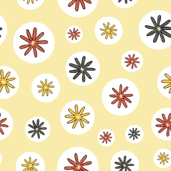 Fleurs fleuries en cercles blancs sur fond jaune, motif floral sans couture doodle . — Image vectorielle