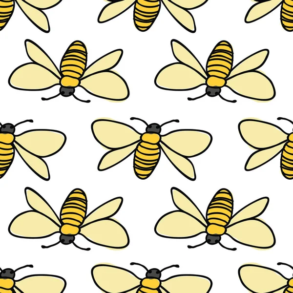 Bijen in een rij naadloze vector herhalen op witte achtergrond — Stockvector