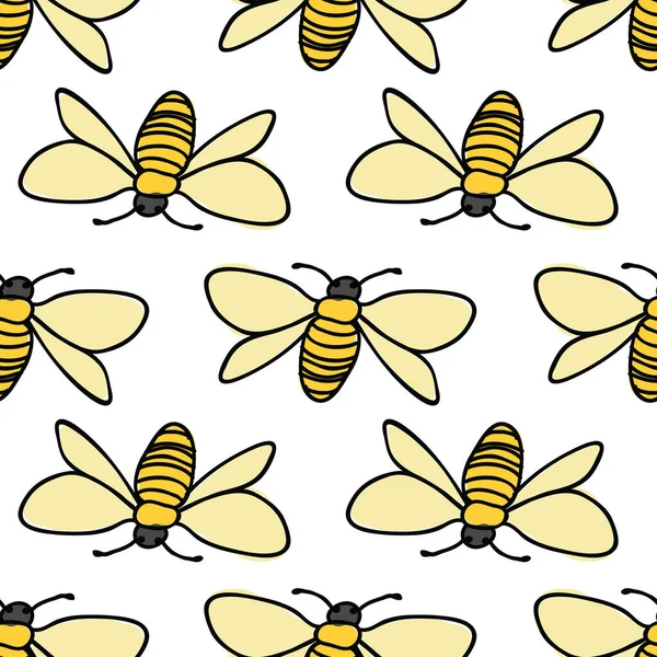 Abeilles dans une rangée répétition vectorielle sans couture sur fond blanc — Image vectorielle