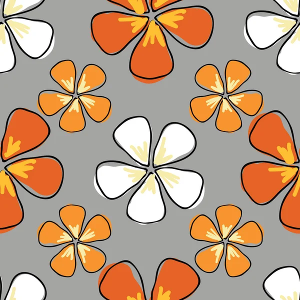 Flores Formación geométrica flores de colores sobre un fondo gris patrón de repetición vector sin costuras — Vector de stock