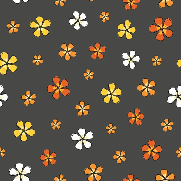 Flor Ditsy moda flores de colores sobre un fondo gris patrón de repetición vector sin costuras — Vector de stock