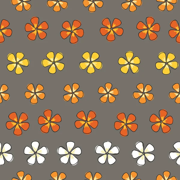 Flor rayas flores de colores sobre un fondo gris patrón de repetición vector sin costuras — Vector de stock