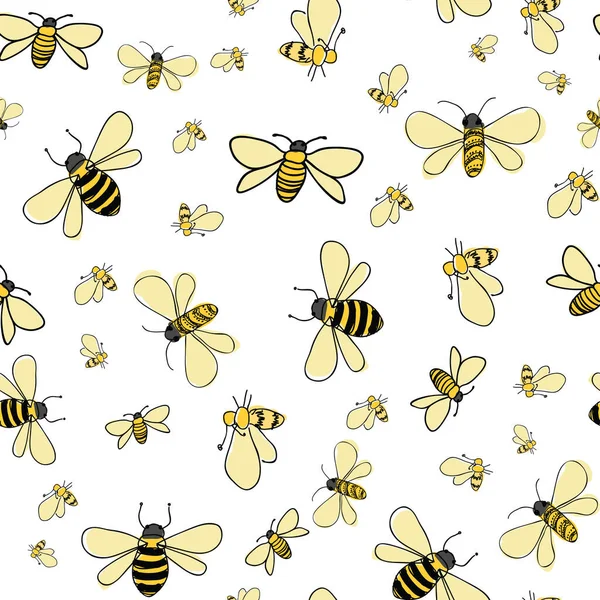Пчелы рассеянные бесшовные векторные повторы на белом фоне — стоковый вектор