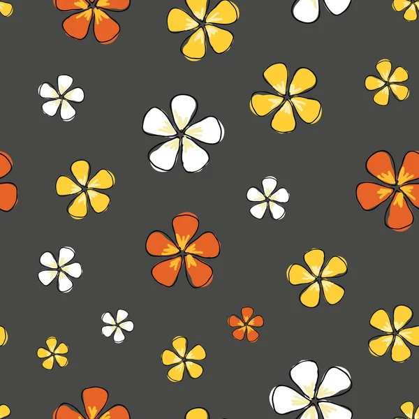 Flores flores de colores sobre un fondo gris patrón de repetición vector sin costuras — Vector de stock