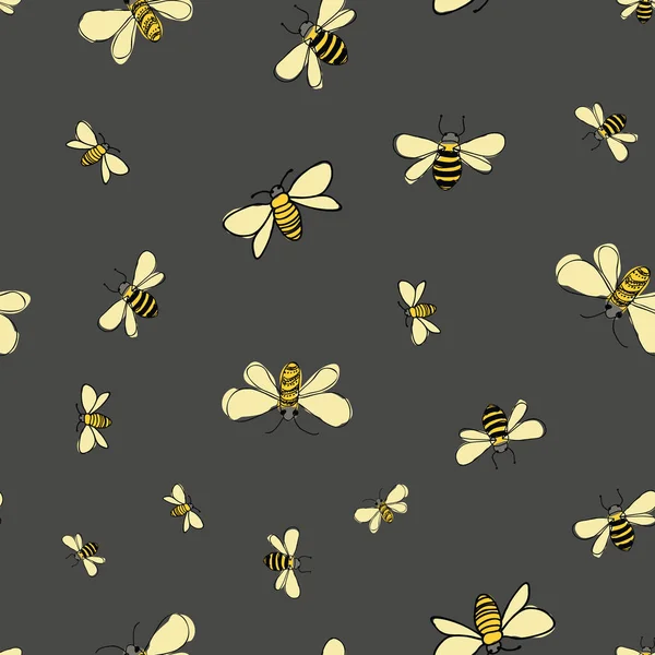 Night Bees répétition vectorielle sans couture dispersée sur fond blanc — Image vectorielle