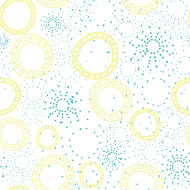 Havai fişekler, noktalar ve daireler sarı ve mavi noktasız vektör tekrarı