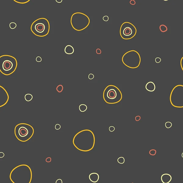 Círculos distanciamiento divertidos puntos y círculos en el fondo gris oscuro patrón de vector de repetición sin costuras — Archivo Imágenes Vectoriales