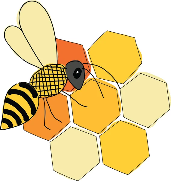 Illustration vectorielle nid d'abeille et abeille — Image vectorielle