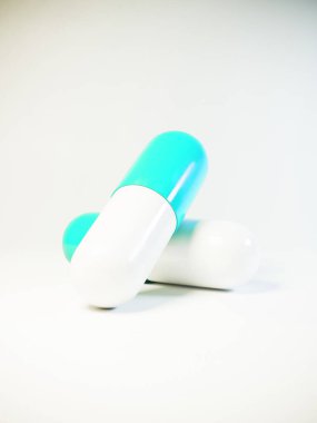 Beyaz arka planda 3 boyutlu gerçekçi tıbbi hap. Model tarzında kapsül. Tıp ve sağlık hizmetleri kavramı. Haplar tasarım şablonu, grafik için kapsüller, tasarım. Vektör illüstrasyonu