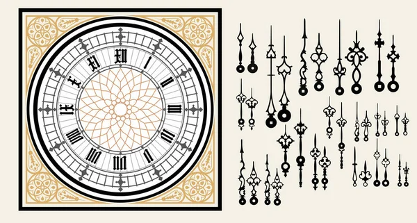 Reloj Vintage línea con las manos establecidas — Vector de stock