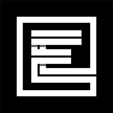 Bir kare içine alınmış büyük harf E gelen beyaz şerit. Overla