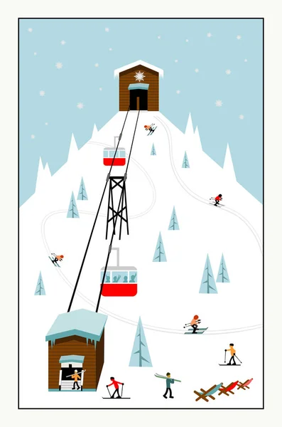 Cooles Pastell-Cartoon-Ski-Poster — Stockvektor