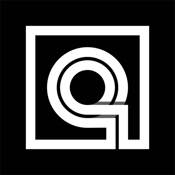 Písmeno Q z bílé pruhy uzavřené ve čtverci. Geostacio — Stockový vektor