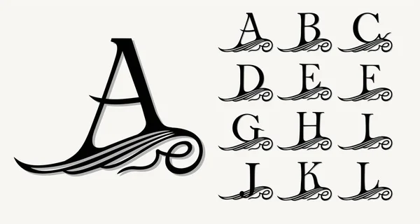 Conjunto de letras maiúsculas caligráficas — Vetor de Stock
