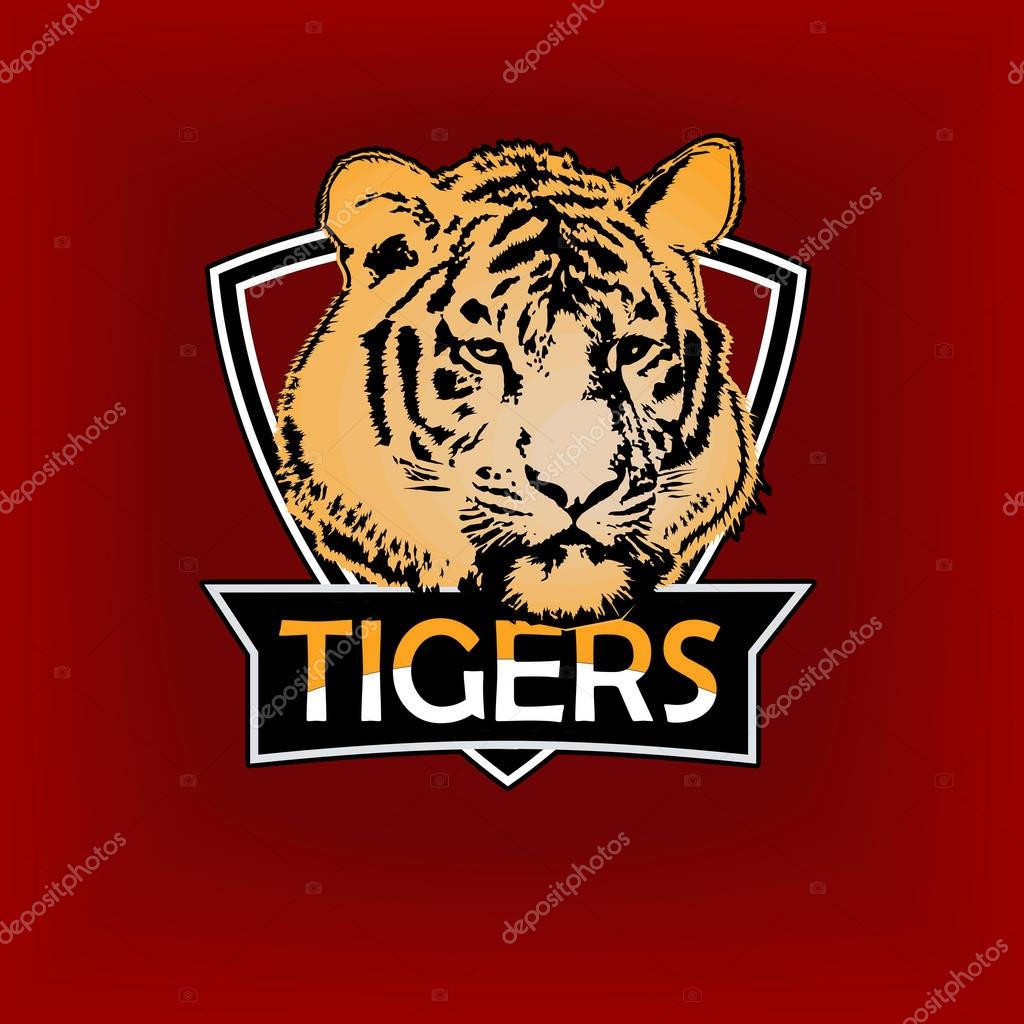 Professional sports logo, emblem template with image of tiger