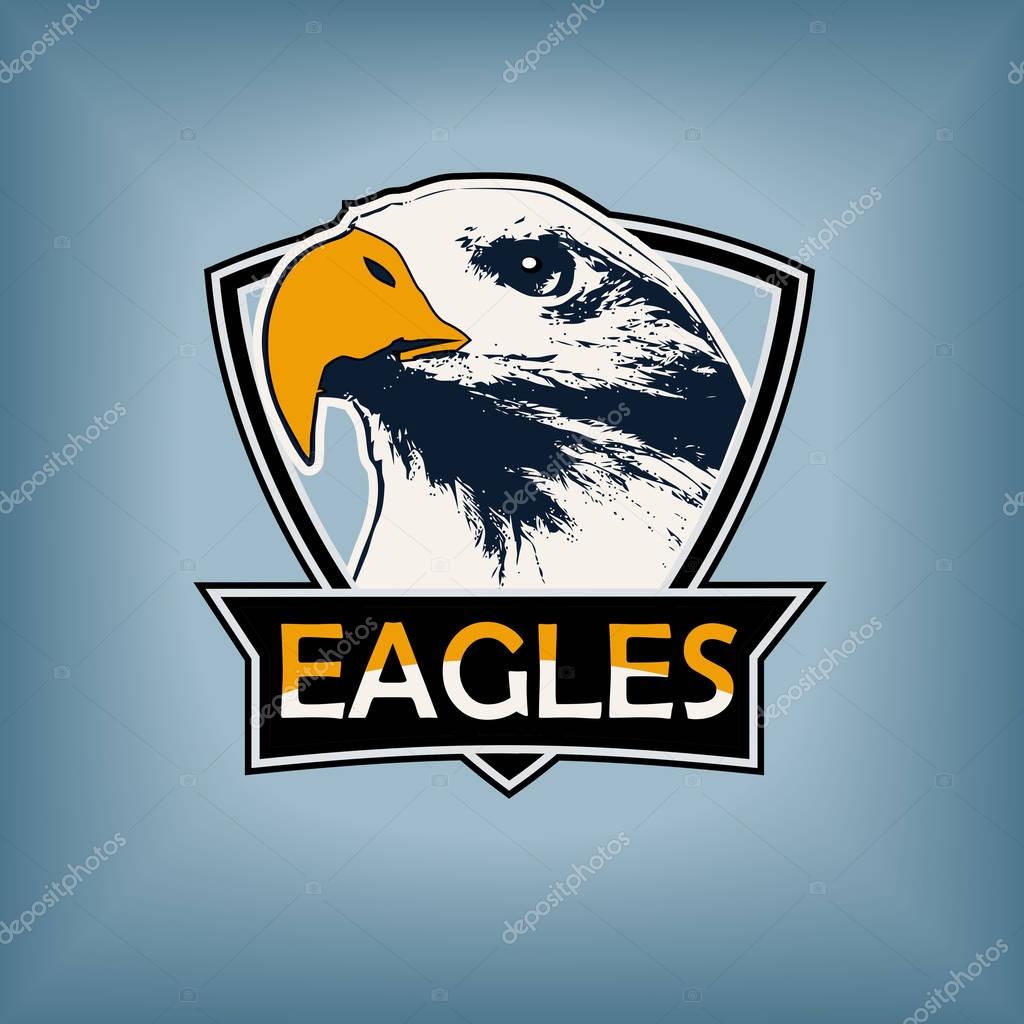 Professional sports logo, emblem template with the image of hawk, eagle, falcon