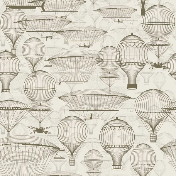 Vintage varmluftsballonger flyter i himlen. — Stock vektor